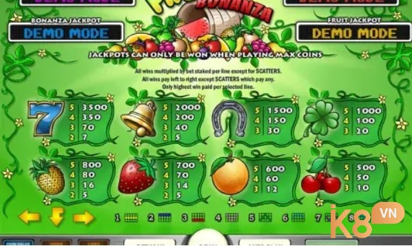 Fruit Bonanza Slot Jackpot hấp dẫn với màu sắc tươi sáng