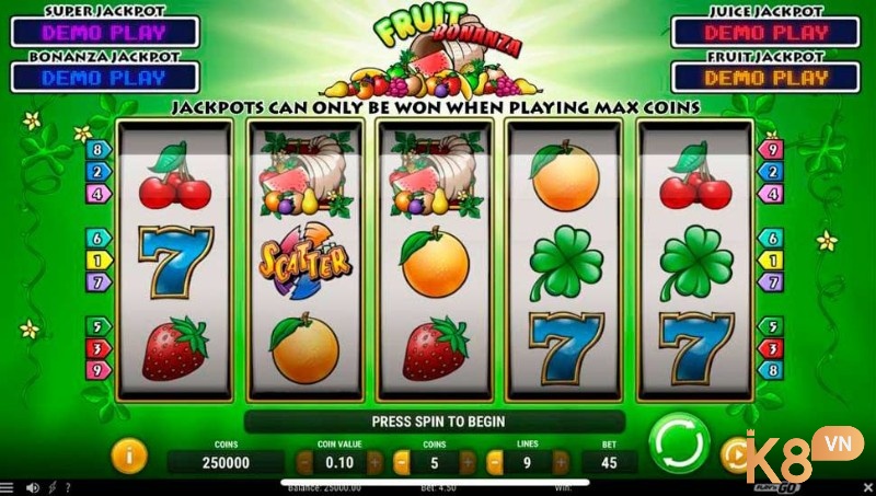 Cách chơi trò chơi Fruit Bonanza Slot Jackpot khá đơn giản