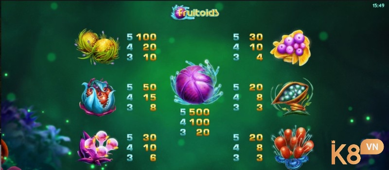 Các biểu tượng thực vật độc lạ là biểu tượng chính của Fruitoids slot